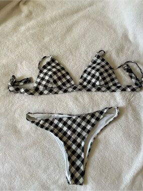 Tilly's Black and White Gingham Triangle Bikini